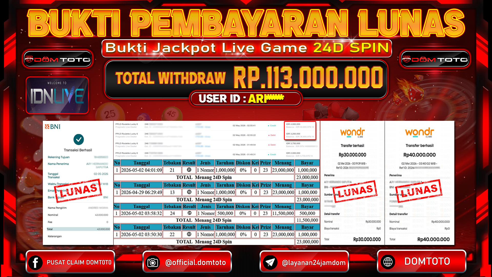 JACKPOT SLOT MENANG 24D Spin 02 MAY APRIL 2026